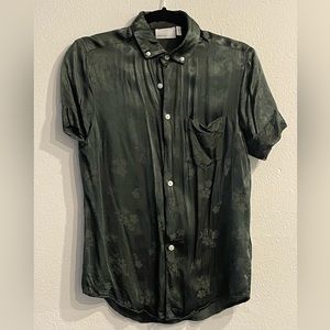Green satin short sleeve button down asos design xxs